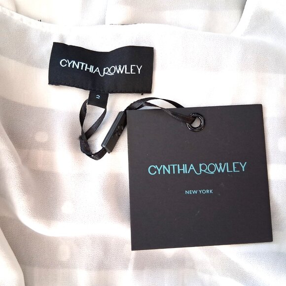 Cynthia Rowley Sicily Silk Wrap Dress Black White Smocked Waist Cap Sleeve Size - Picture 9 of 13